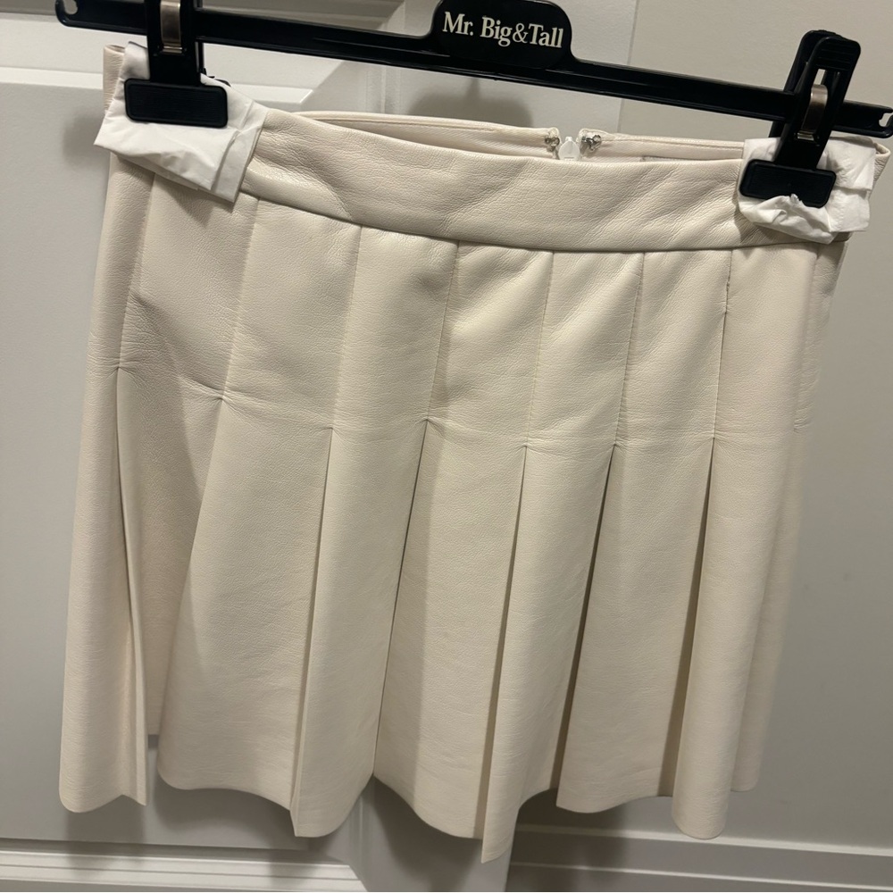 Sunday Best - Cream Pleather Pleated Olive Skirt